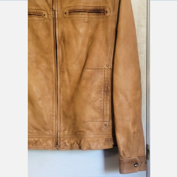 MISSANI LE COLLEZIONI Distressed Leather Motorcycle Jacket Men L Sportcoat Tan G - Picture 4 of 16